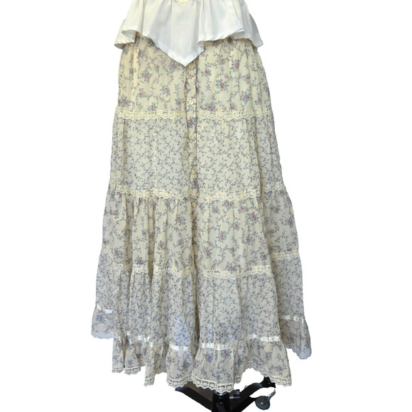 Gunne Sax Jessicas Gunnies Floral Print Midi Skirt Size S 9 Prairie Peasant - Picture 2 of 11